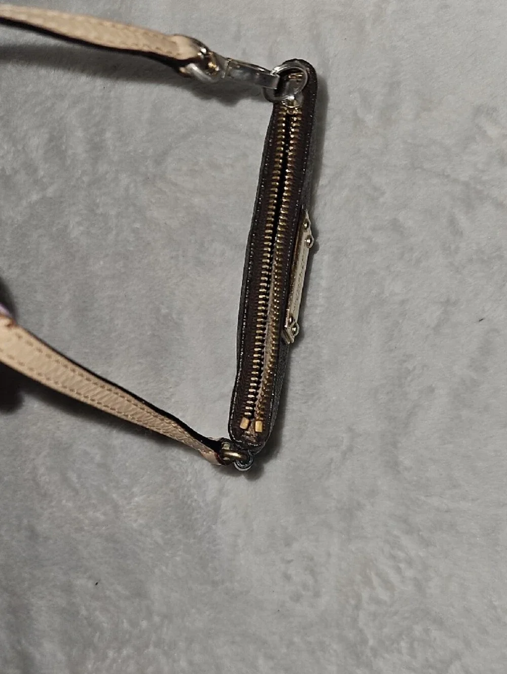 Michael Kors Dark Brown Signature Wristlet with Beige Strap